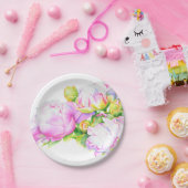 牡丹，ピンク，白，水色のフローラ絵画 ペーパープレート (パーティー)