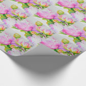 牡丹，ピンク，白，水色のフローラ絵画 ラッピングペーパー (コーナー)