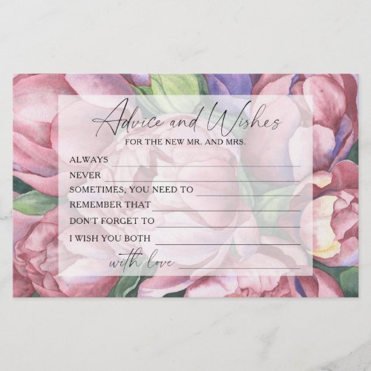 牡丹 – ブライダルシャワーアドバイスと願い 便箋 (正面)
