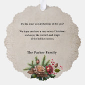 牡丹、ホリー、パインとクリスマススティルライフ オーナメントカード (裏面)