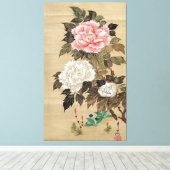 牡丹,其一牡丹,キツ,日本美術 キャンバスプリント (インサイチュ (ウッドフロア))