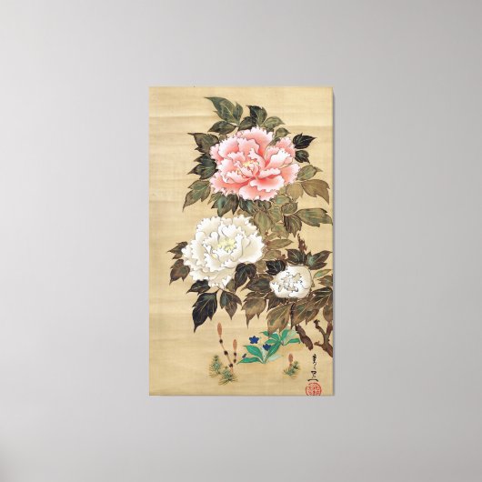 牡丹,其一牡丹,キツ,日本美術 キャンバスプリント (正面)