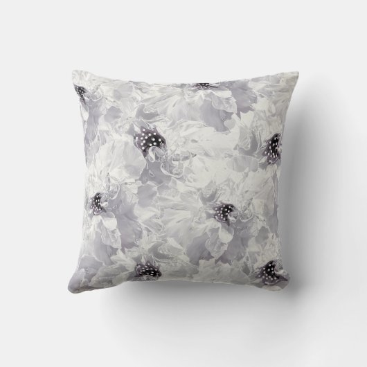 牡丹,灰色と白,フローラ,白い花 クッション (裏面)