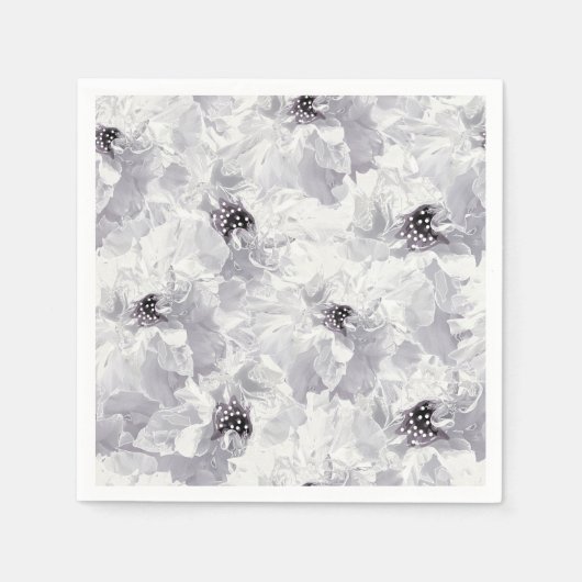牡丹，灰色と白，フローラ，白い花 スタンダードカクテルナプキン (正面)