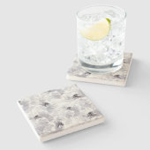 牡丹，灰色と白，フローラ，白い花 ストーンコースター (横)