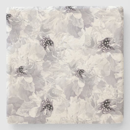 牡丹，灰色と白，フローラ，白い花 ストーンコースター (正面)