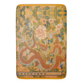 牡丹、花、緑の葉フローラの間のドラゴン バスマット (正面縦)