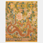 牡丹、花、緑の葉フローラの間のドラゴン フリースブランケット (正面)