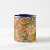 牡丹、花、緑の葉フローラの間のドラゴン マグカップ (中央)