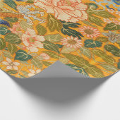 牡丹、花、緑の葉フローラの間のドラゴン ラッピングペーパー (角)