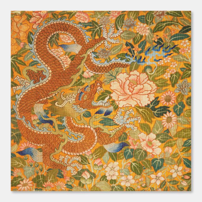 牡丹、花、緑の葉フローラの間のドラゴン 壁紙 (正面)