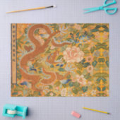 牡丹、花、緑の葉フローラの間のドラゴン 薄葉紙 (クラフト)