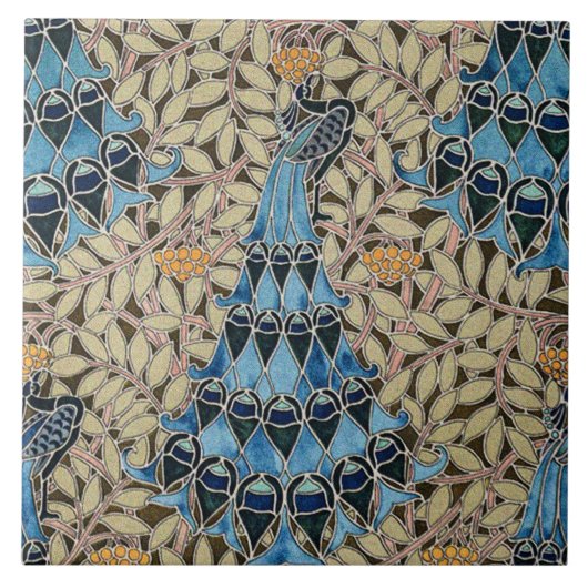 牡丹、魚及び海藻 タイル (正面)