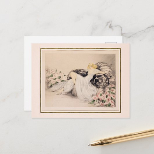 牡丹、1935年ルイ・イカルト ポストカード (正面/裏面インサイチュ)