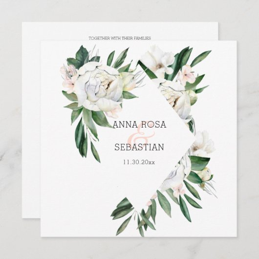 *~*牡丹QR RSVP AR15花フレーム結婚ズ 招待状 (正面/裏面)