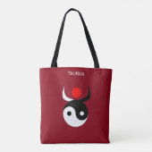 牡牛座とおしゃれな黒と白の陰陽 - ワインレッド トートバッグ (裏面)