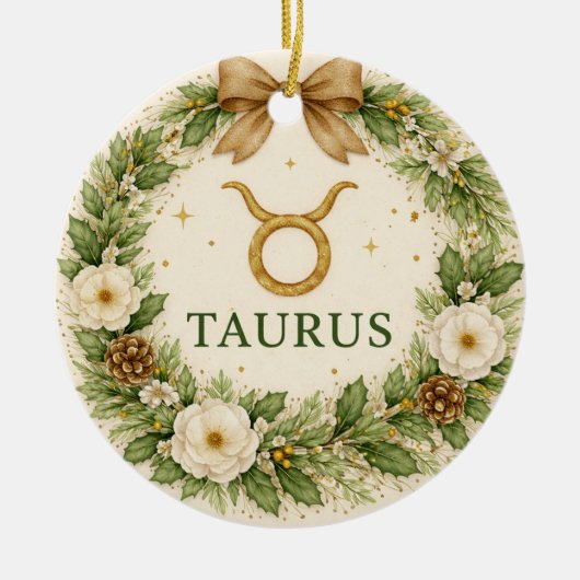 牡牛座のクリスマスオーナメント – 冬の花輪 W セラミックオーナメント (正面)