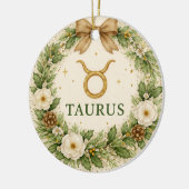 牡牛座のクリスマスオーナメント – 冬の花輪 W セラミックオーナメント (左)