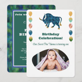 牡牛座の1歳の誕生日フォトインレッション主義ゴールド Invi 招待状