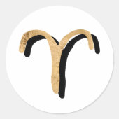 牡羊占星術〔占星術の〕十二宮図記号金ゴールド黒 ラウンドシール (正面)