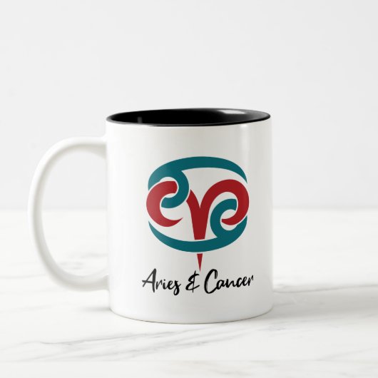 牡羊座とがん〔占星術の〕十二宮図カップル占星術 ツートーンマグカップ (左)