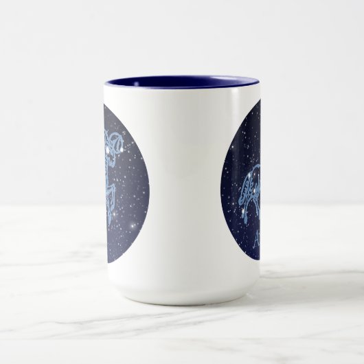 牡羊座と〔占星術の〕十二宮図の星付きサイン マグカップ (中央)