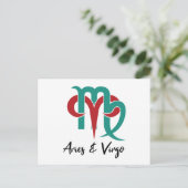 牡羊座と《星座》乙女座〔占星術の〕十二宮図カップル占星術 ポストカード (スタンド正面)