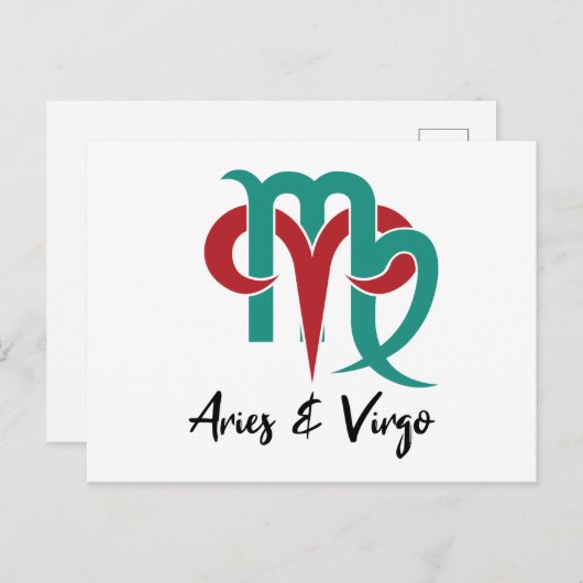牡羊座と《星座》乙女座〔占星術の〕十二宮図カップル占星術 ポストカード (正面/裏面)