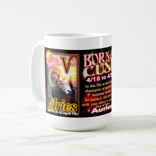 牡羊座のトーラスの(占星術の)十二宮図の先端15のozの大きいマグ コーヒーマグカップ (正面左)