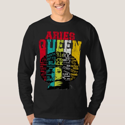 牡羊座の女王 牡羊座の誇り 黒人女性 アフロ ホロスコープ Tシャツ (正面)