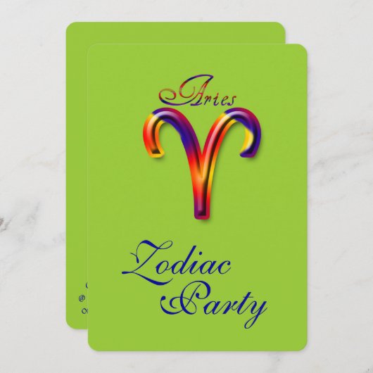 牡羊座の(占星術の)十二宮図のパーティの招待状か占星術 招待状 (正面/裏面)