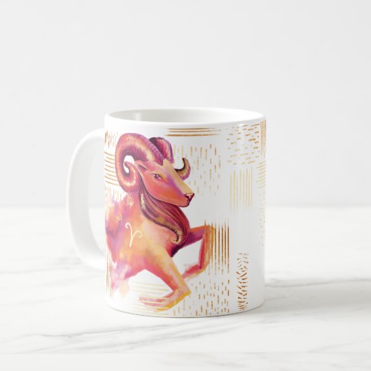 牡羊座の(占星術の)十二宮図の水彩画の芸術性のプリントのマグ コーヒーマグカップ (正面左)