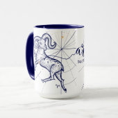 牡羊座の(占星術の)十二宮図の濃紺及び金ゴールドの誕生のマグ マグカップ (正面左)