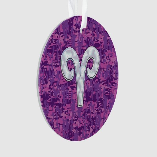 牡羊座の(占星術の)十二宮図の記号のデジタルカムフラージュのような真珠 オーナメント (正面)