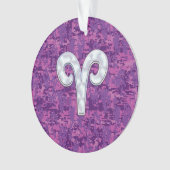 牡羊座の(占星術の)十二宮図の記号のデジタルカムフラージュのような真珠 オーナメント (正面)