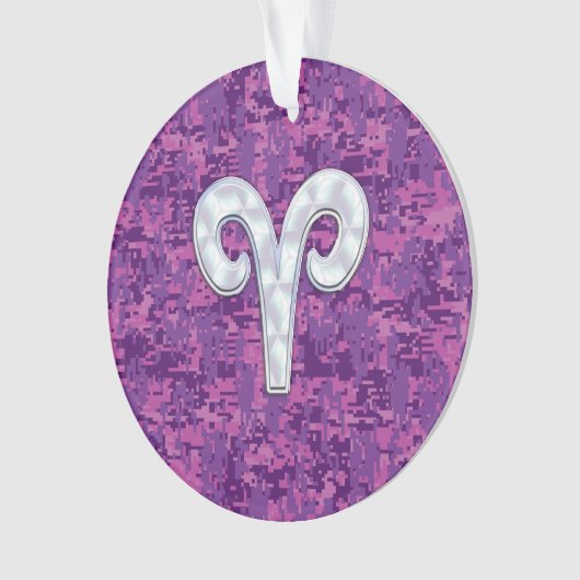 牡羊座の(占星術の)十二宮図の記号のデジタルカムフラージュのような真珠 オーナメント (正面)