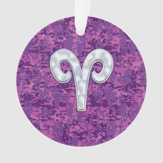 牡羊座の(占星術の)十二宮図の記号のデジタルカムフラージュのような真珠 オーナメント (正面)