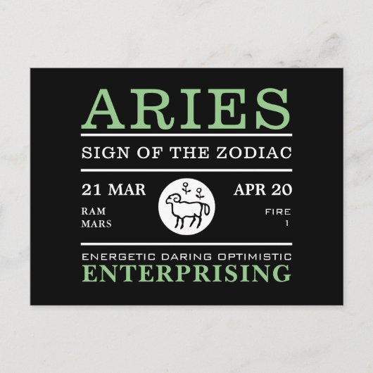 牡羊座の〔占星術の〕十二宮図占星術の、 ポストカード (正面)