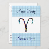 牡羊座をテーマにした誕生日パーティーの招待 – 〔占星術の〕十二宮図 招待状 (正面/裏面)