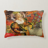 牡羊座オレンジ色の女性:ゴシック様式のラムアンティークアートコラージュ アクセントクッション (正面)