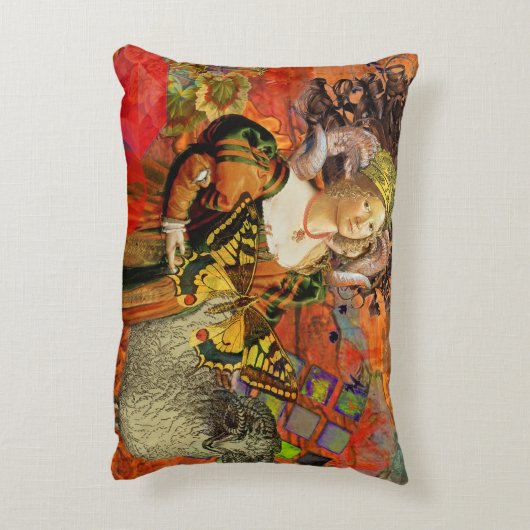 牡羊座オレンジ色の女性：ゴシック様式のラムアンティークアートコラージュ アクセントクッション (裏面(縦))