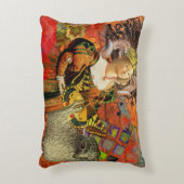 牡羊座オレンジ色の女性:ゴシック様式のラムアンティークアートコラージュ アクセントクッション (正面(垂直))