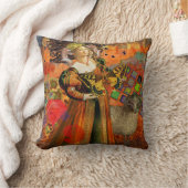 牡羊座オレンジ色の女性：ゴシック様式のラムアンティークアートコラージュ クッション (ブランケット)