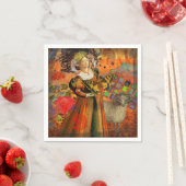 牡羊座オレンジ色の女性：ゴシック様式のラムアンティークアートコラージュ スタンダードカクテルナプキン (インサイチュ)