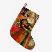牡羊座オレンジ色の女性:ゴシック様式のラムアンティークアートコラージュ スモールクリスマスストッキング (正面 (吊り時))