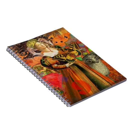 牡羊座オレンジ色の女性：ゴシック様式のラムアンティークアートコラージュ ノートブック (右側)