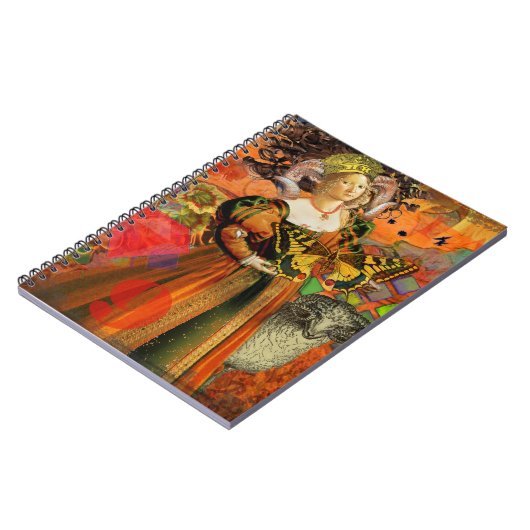 牡羊座オレンジ色の女性：ゴシック様式のラムアンティークアートコラージュ ノートブック (左側)