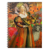 牡羊座オレンジ色の女性：ゴシック様式のラムアンティークアートコラージュ ノートブック (正面)