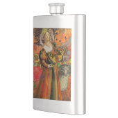 牡羊座オレンジ色の女性：ゴシック様式のラムアンティークアートコラージュ フラスク (左)