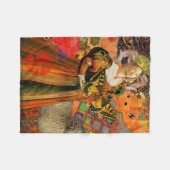 牡羊座オレンジ色の女性:ゴシック様式のラムアンティークアートコラージュ フリースブランケット (正面(横))